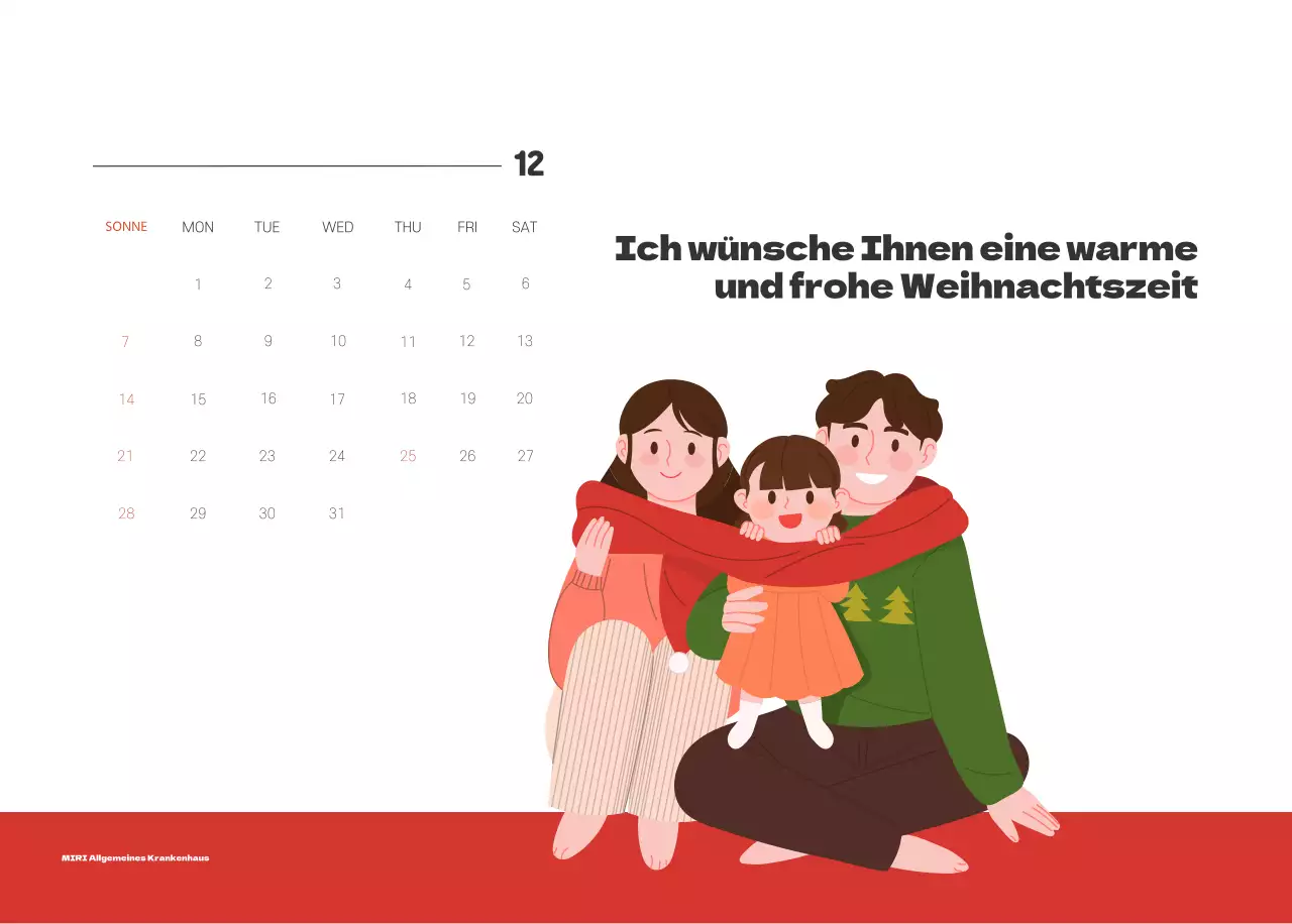 Ein festliches Krankenhaus mit Illustrationen zum Thema Gesundheit und Familie und farbenfrohen Akzenten