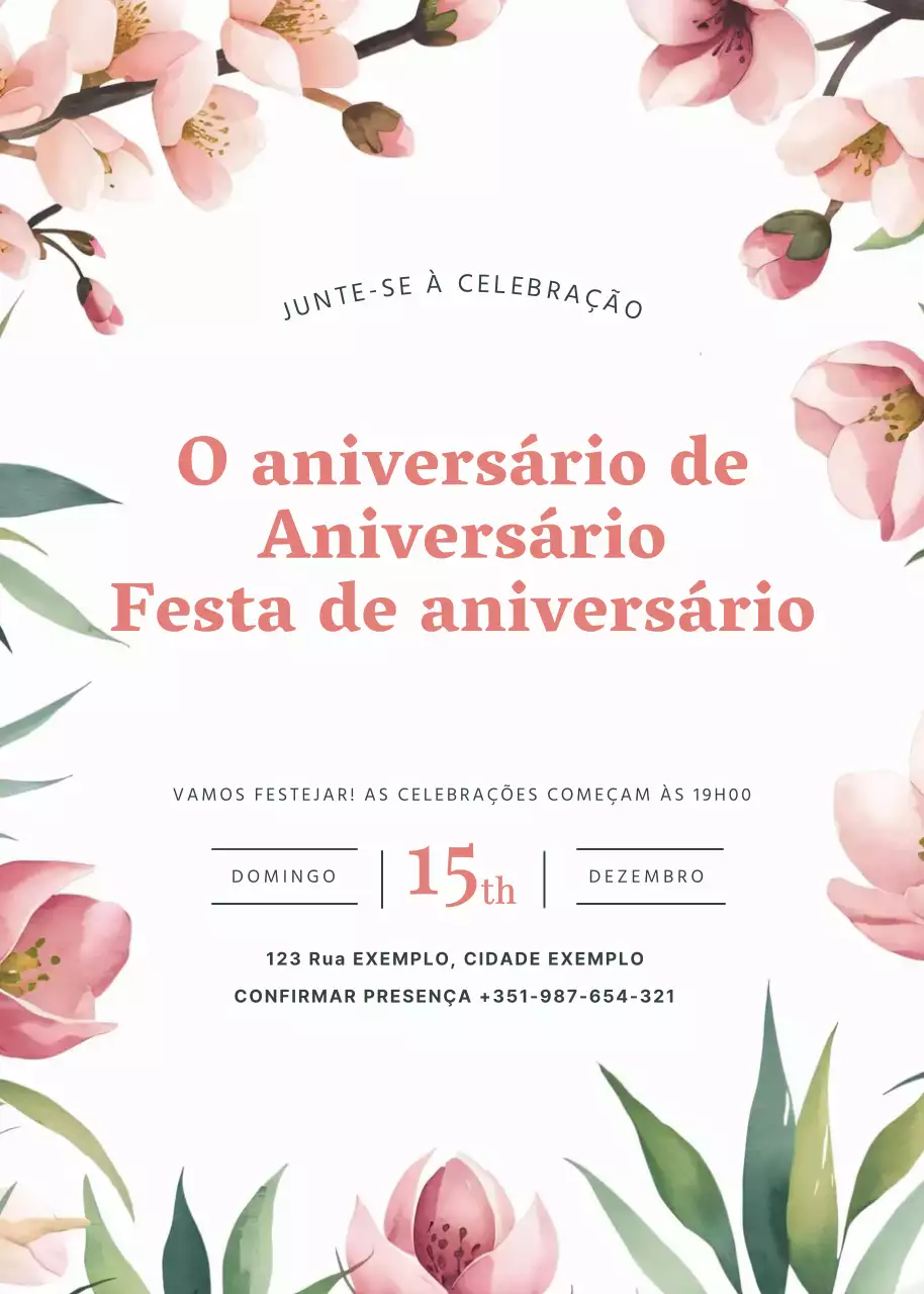 Convite de aniversário floral verde-rosa