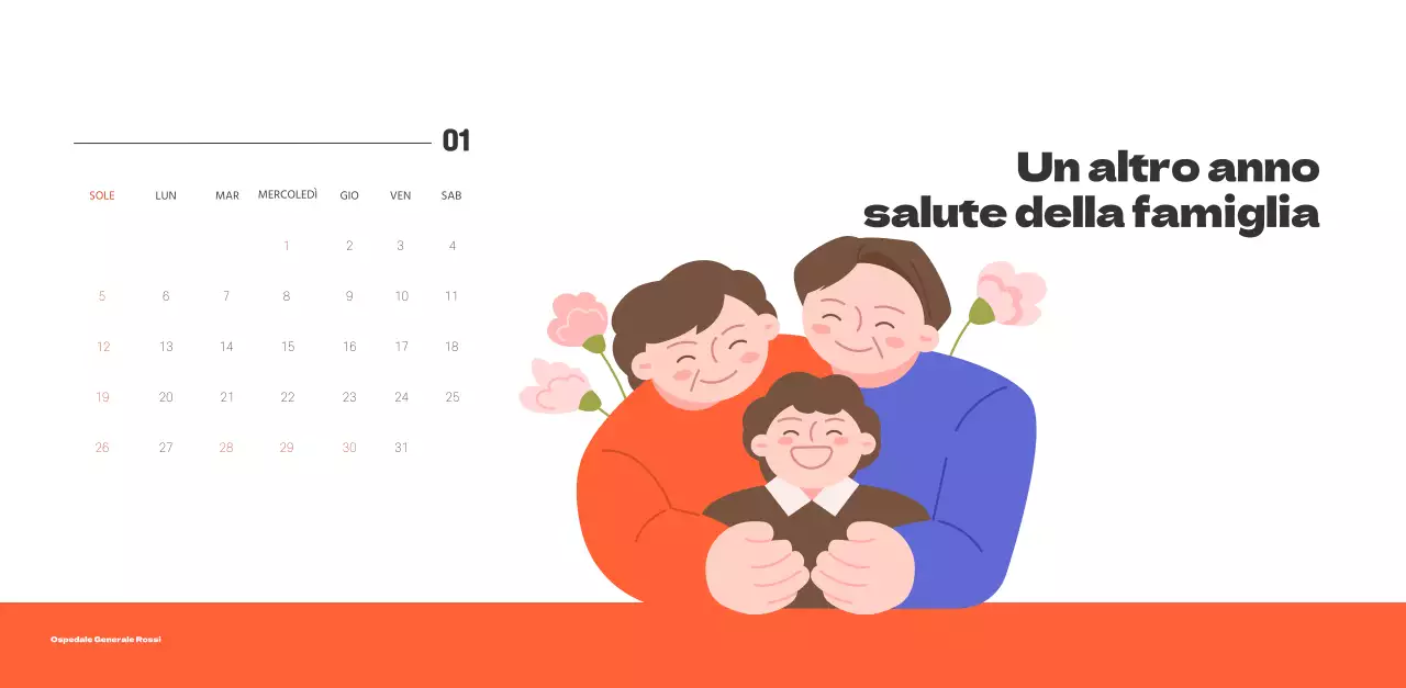 Un ospedale festivo con illustrazioni a tema salute e famiglia e accenti colorati