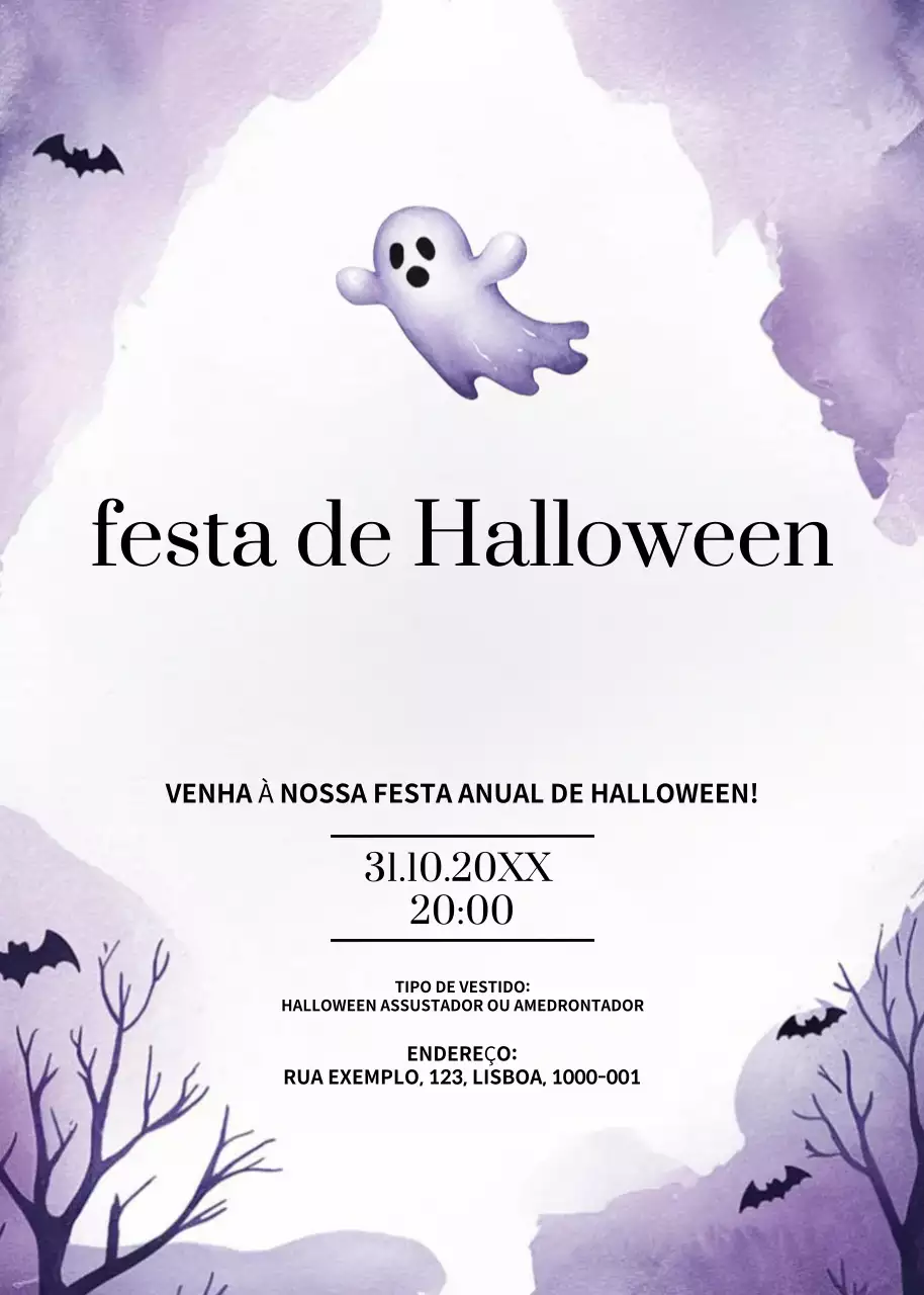 convite de Halloween roxo e assustador