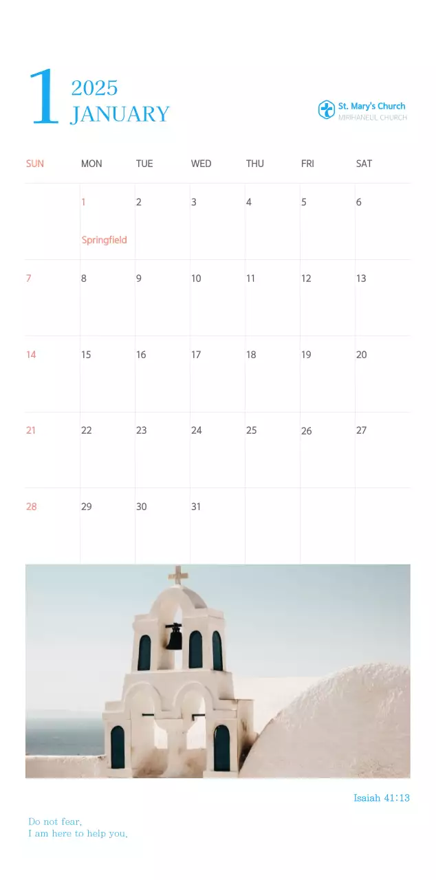 Blue modern concept church calendar