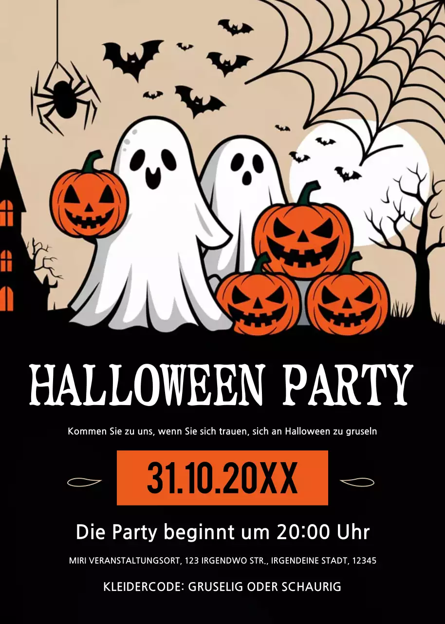 Schwarz-orangefarbene Halloween-Party-Einladung