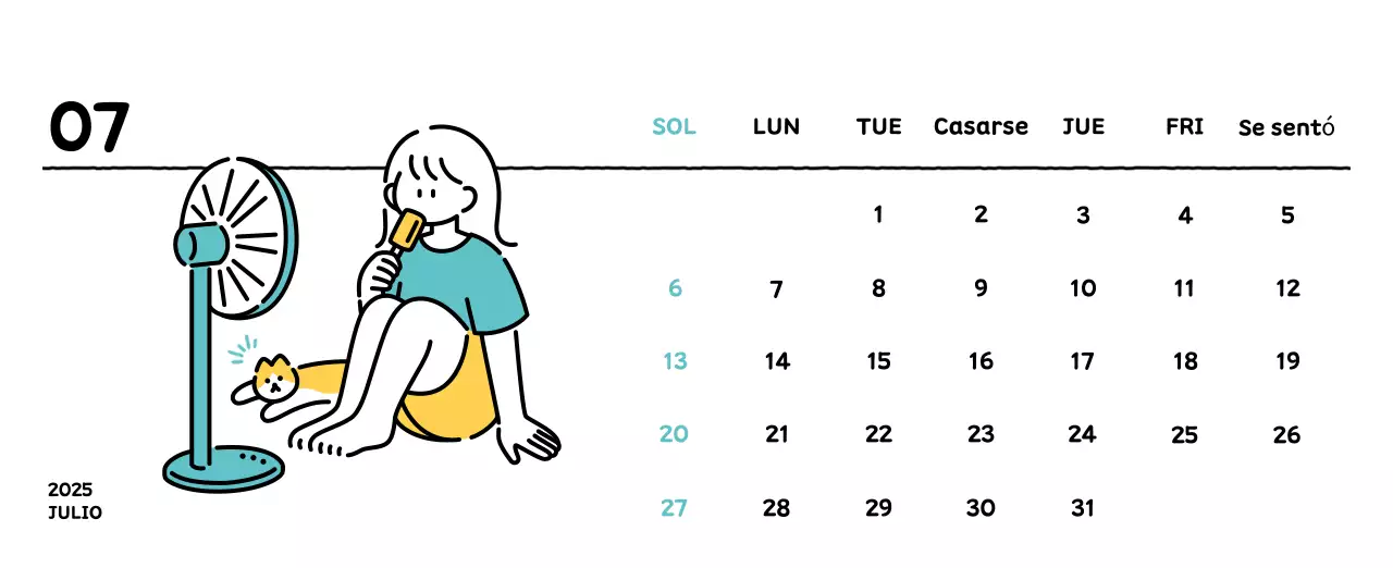 Calendario ilustrado con un bonito estilo de líneas