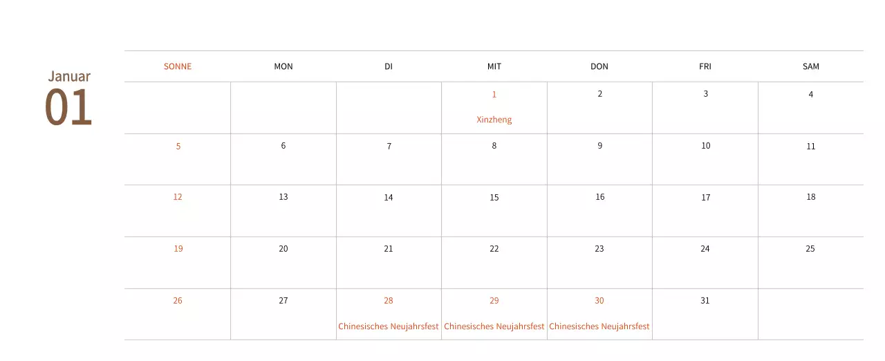 Neujahrskalender mit warmen Illustrationen