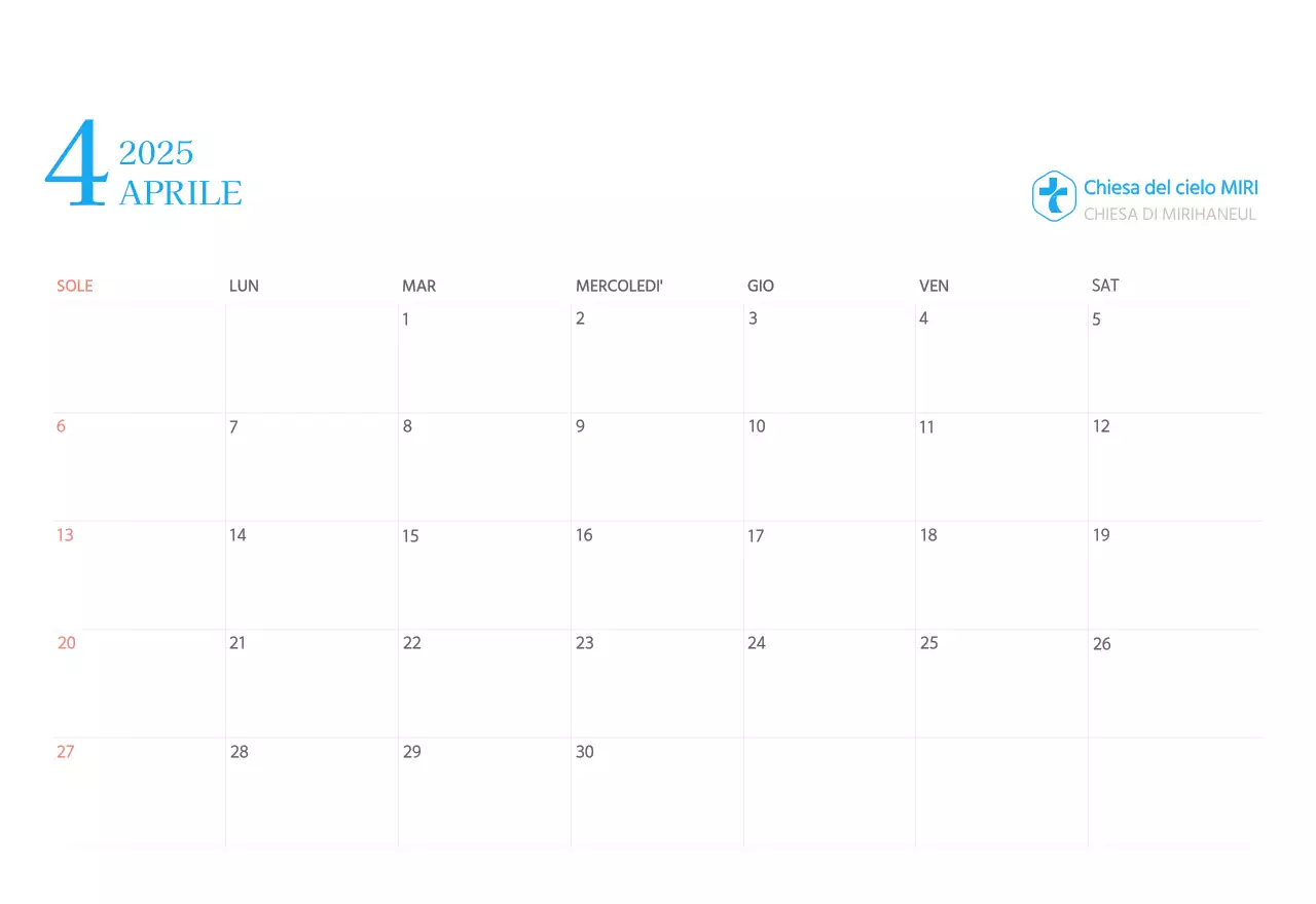 Calendario ecclesiastico blu di concezione moderna