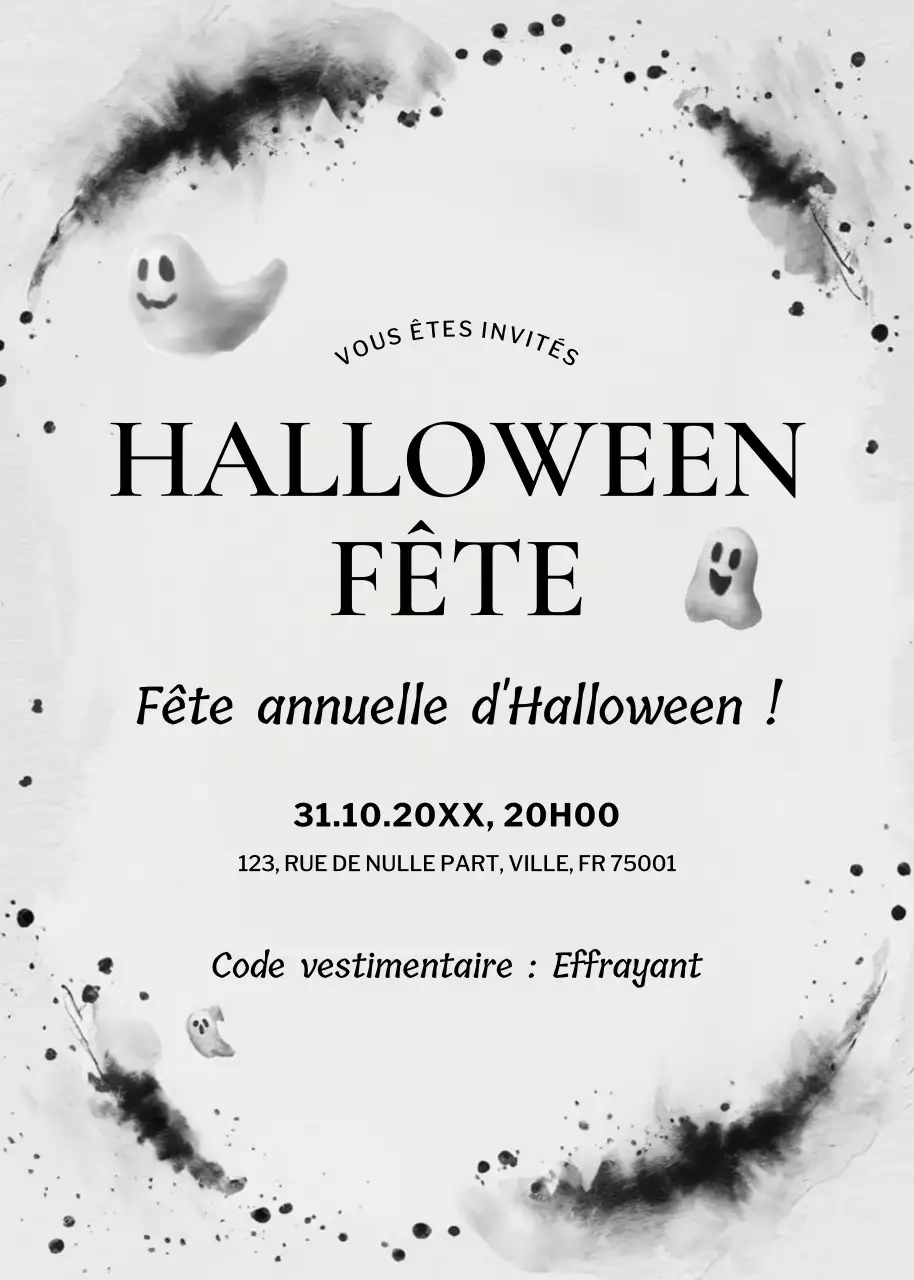 invitation noire minimale pour Halloween
