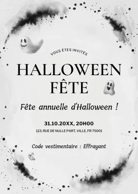 invitation noire minimale pour Halloween