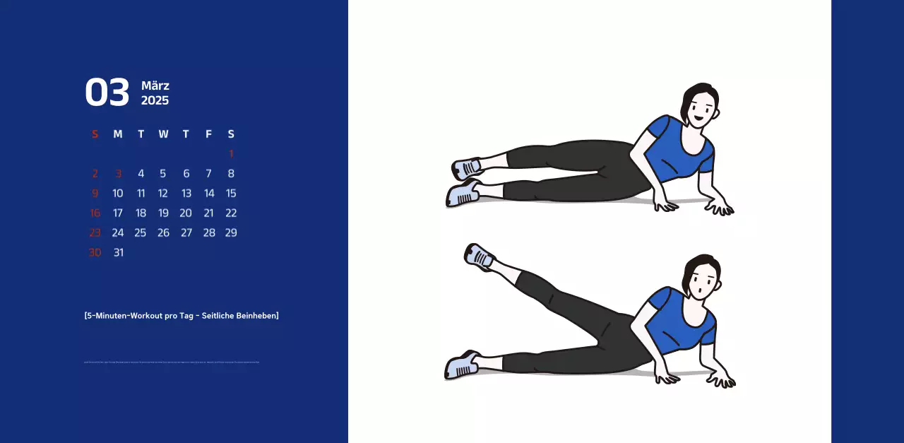 Einfacher Kalender mit blauen, klaren Illustrationen