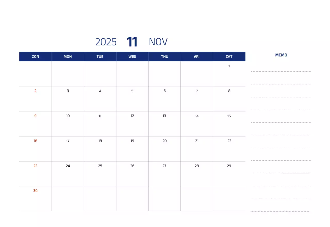 Eenvoudige kalender met blauwe, strakke illustraties