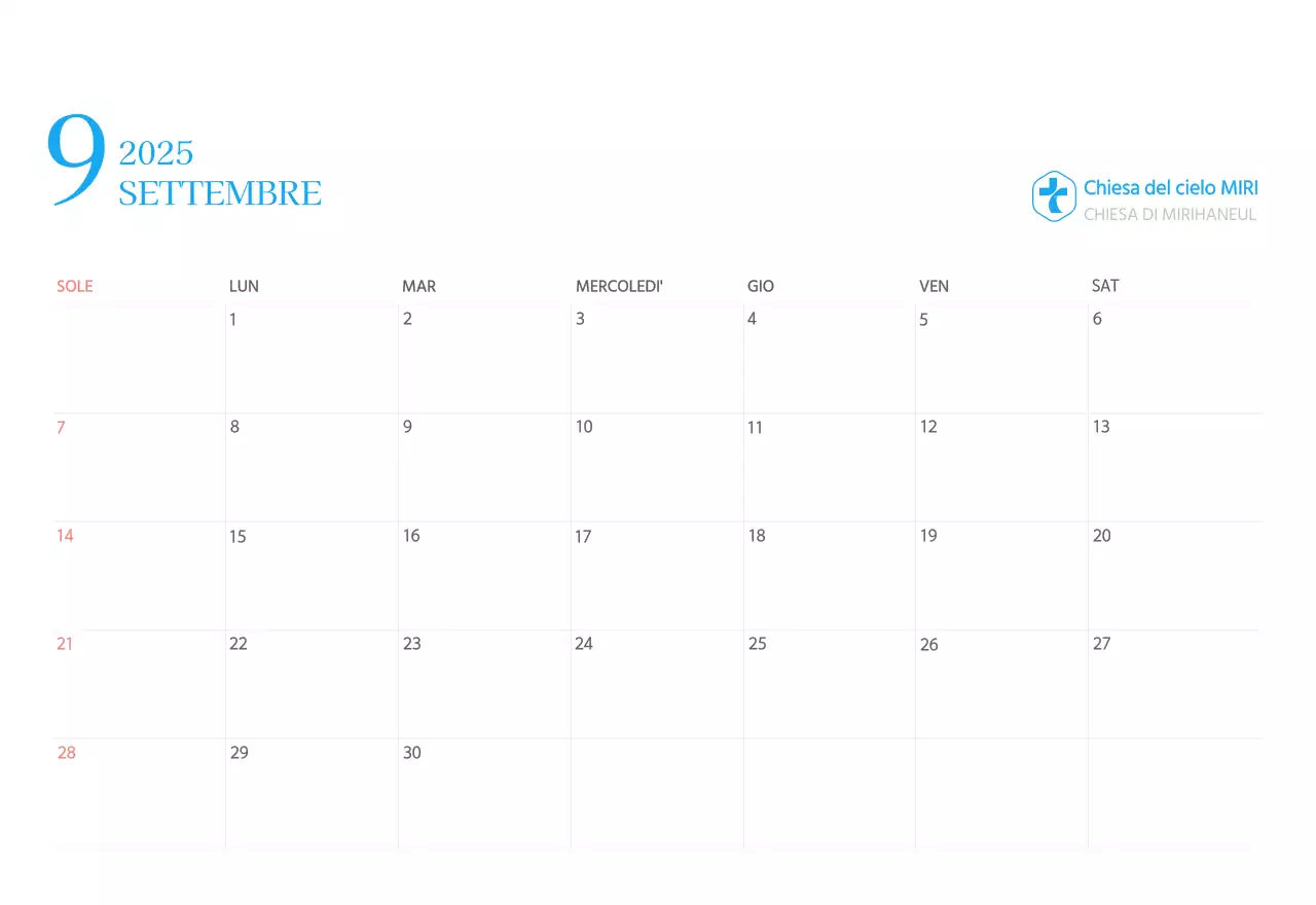 Calendario ecclesiastico blu di concezione moderna