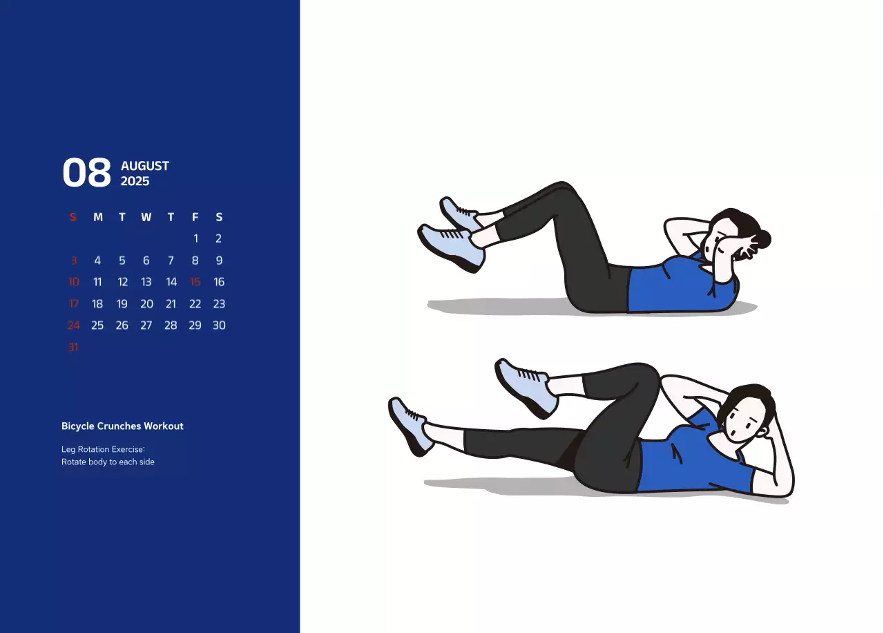 Simple calendar with blue, clean illustrations
