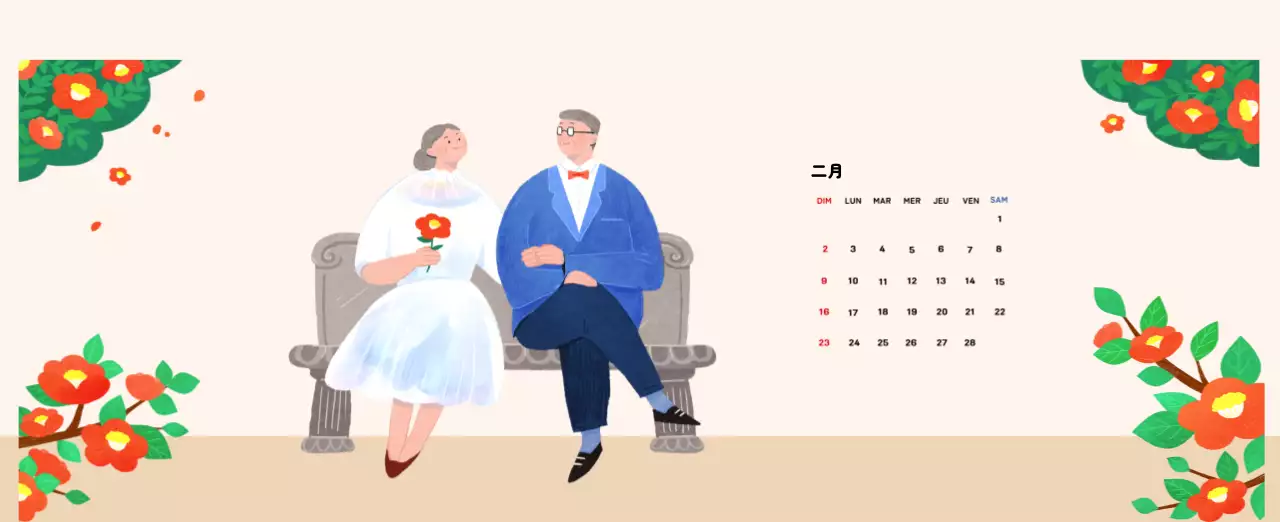 Calendrier du Nouvel An avec illustrations chaleureuses