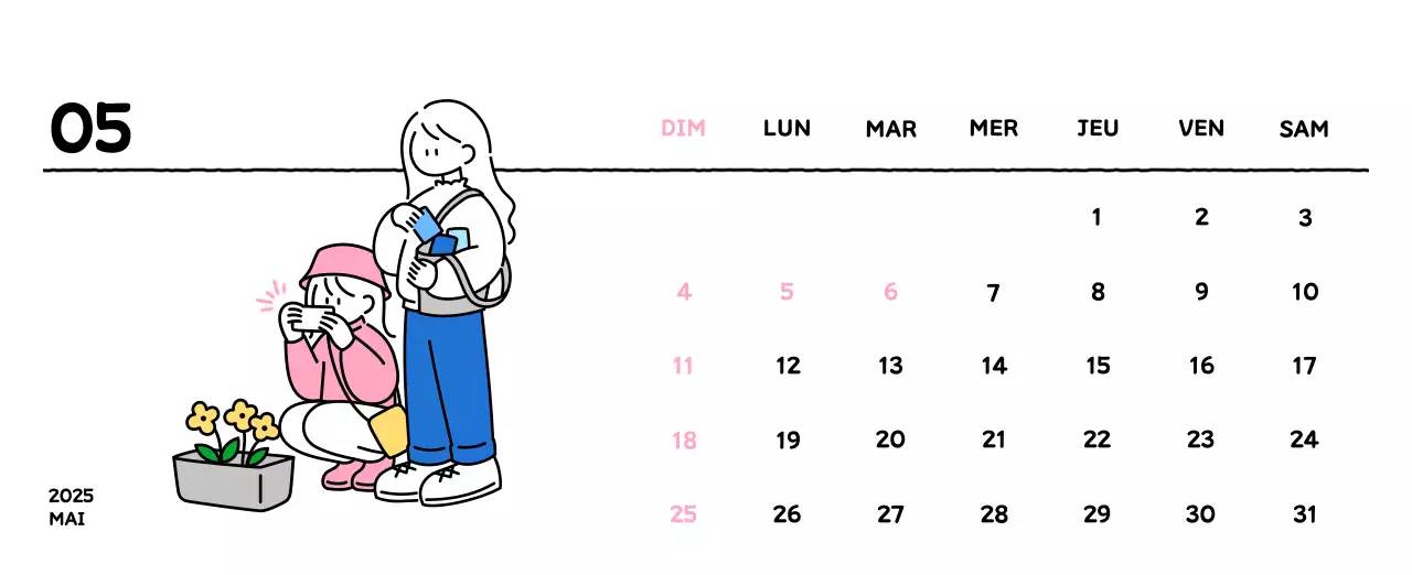 Calendrier illustré avec un joli style de lignes