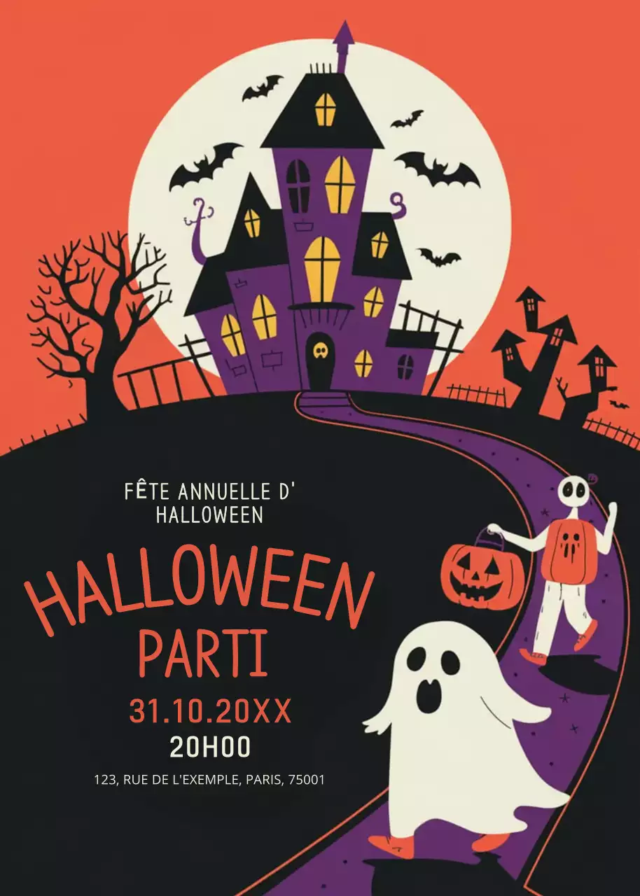 invitation rétro orange pour Halloween