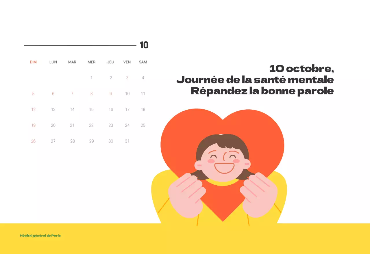 Un hôpital festif avec des illustrations sur le thème de la santé et de la famille et des accents colorés.