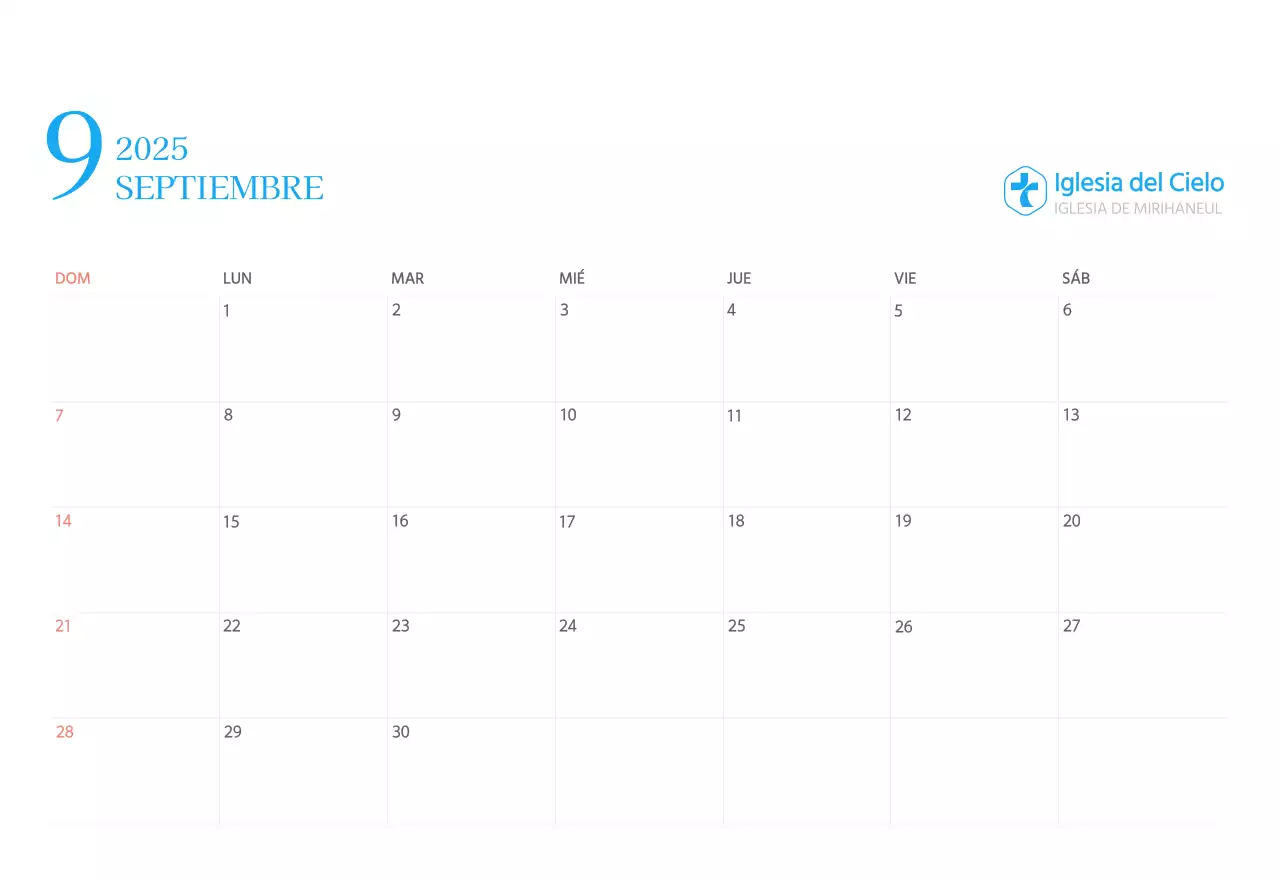 Calendario eclesiástico azul de concepto moderno