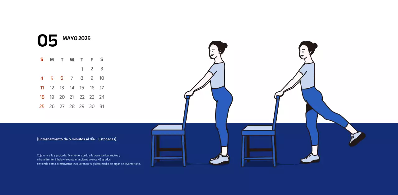 Calendario sencillo con ilustraciones azules y limpias