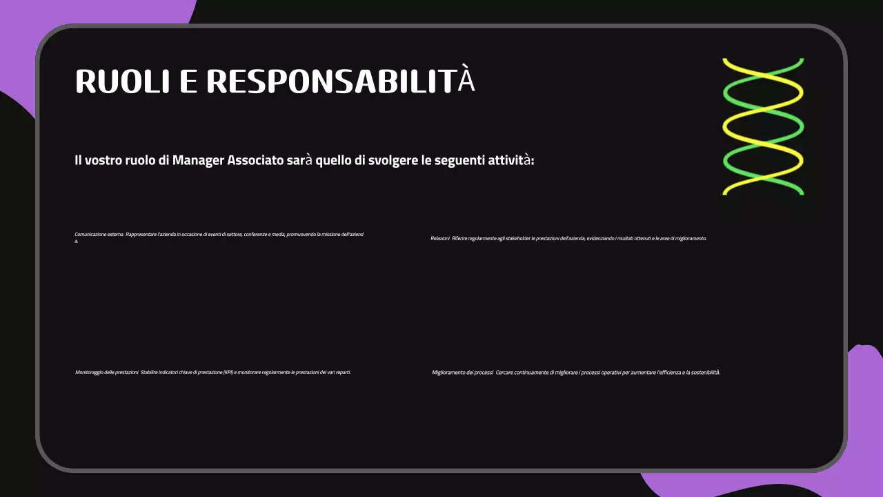 Presentazione dell'inserimento di un nuovo dipendente in un contesto nero, viola e carino