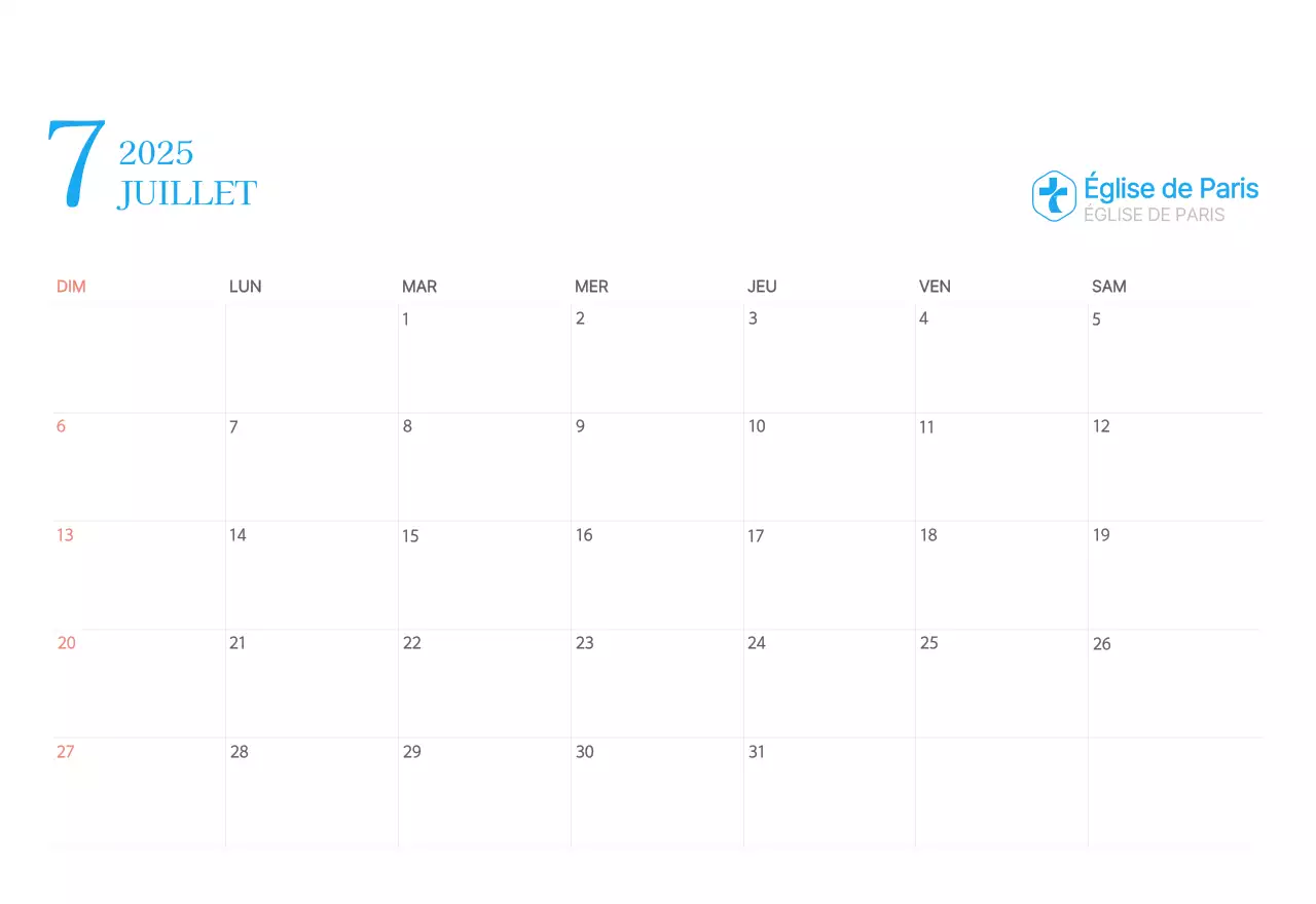 Calendrier d'église moderne bleu