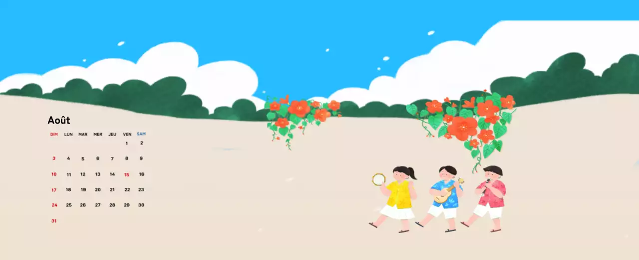 Calendrier du Nouvel An avec illustrations chaleureuses