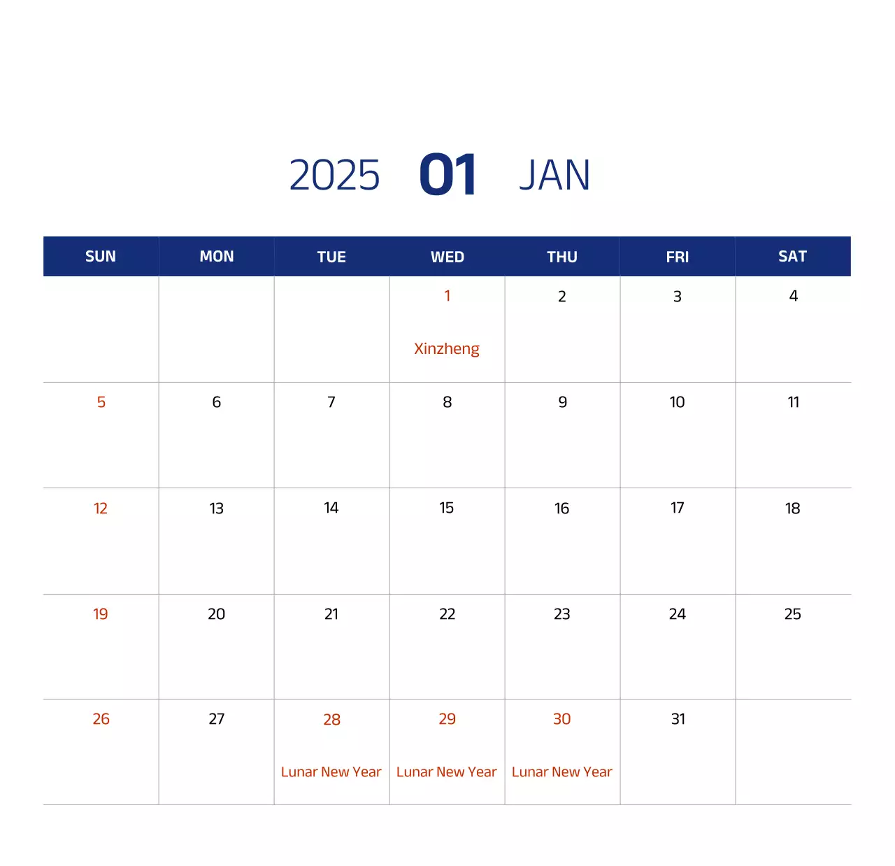 Lịch đơn giản với hình minh họa màu xanh gọn gàng