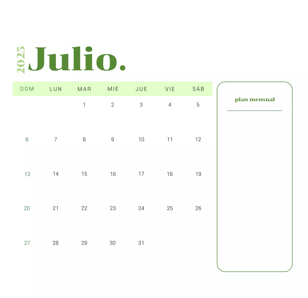 Calendario con ilustraciones juveniles sobre fondo amarillo verdoso