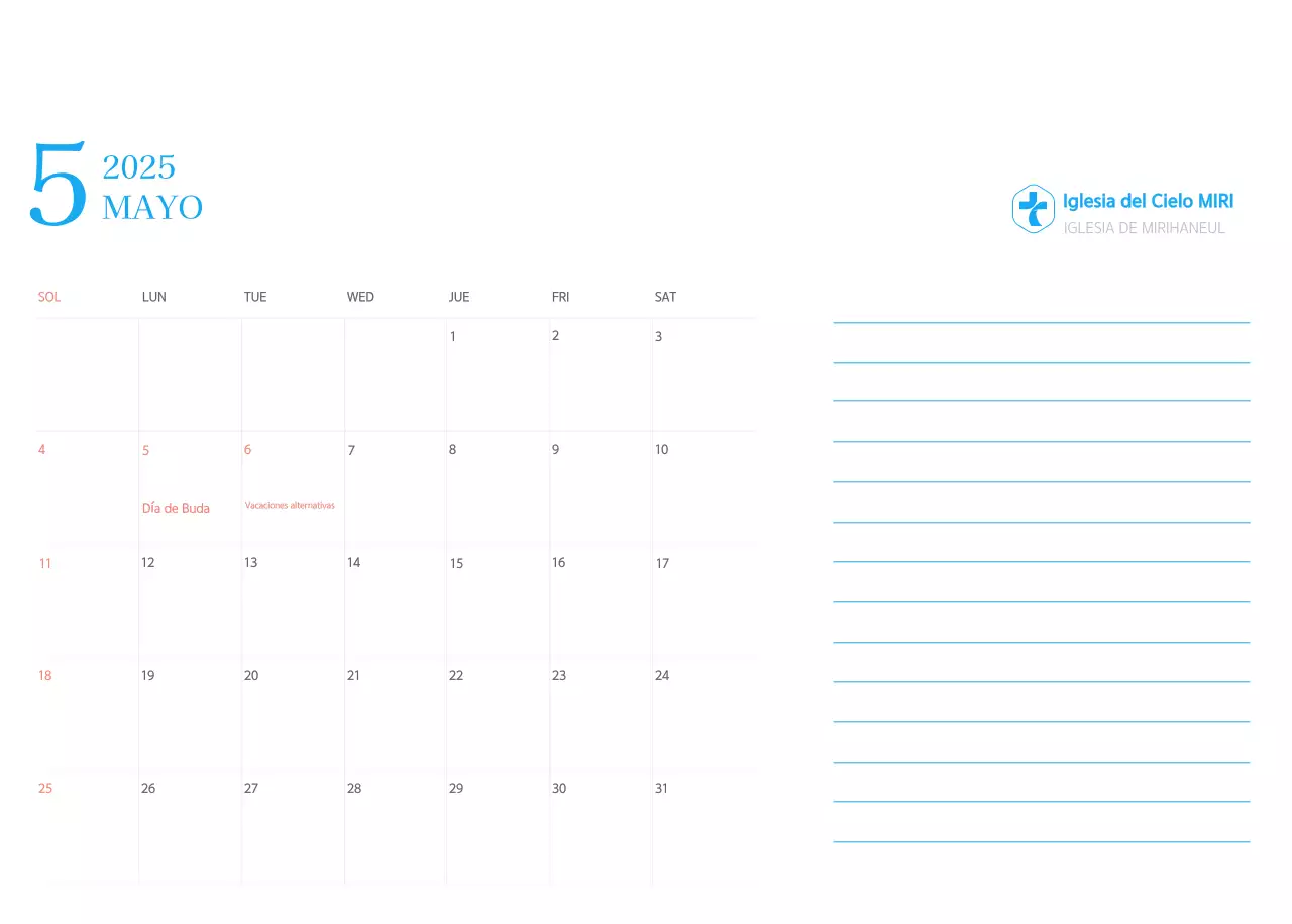 Calendario eclesiástico azul de concepto moderno
