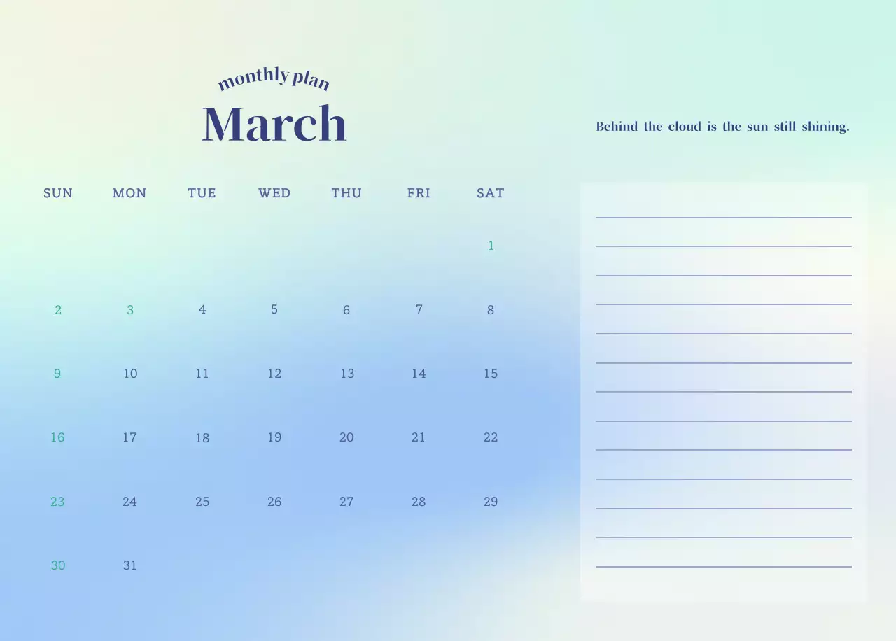 Gradient Minimalist Calendar