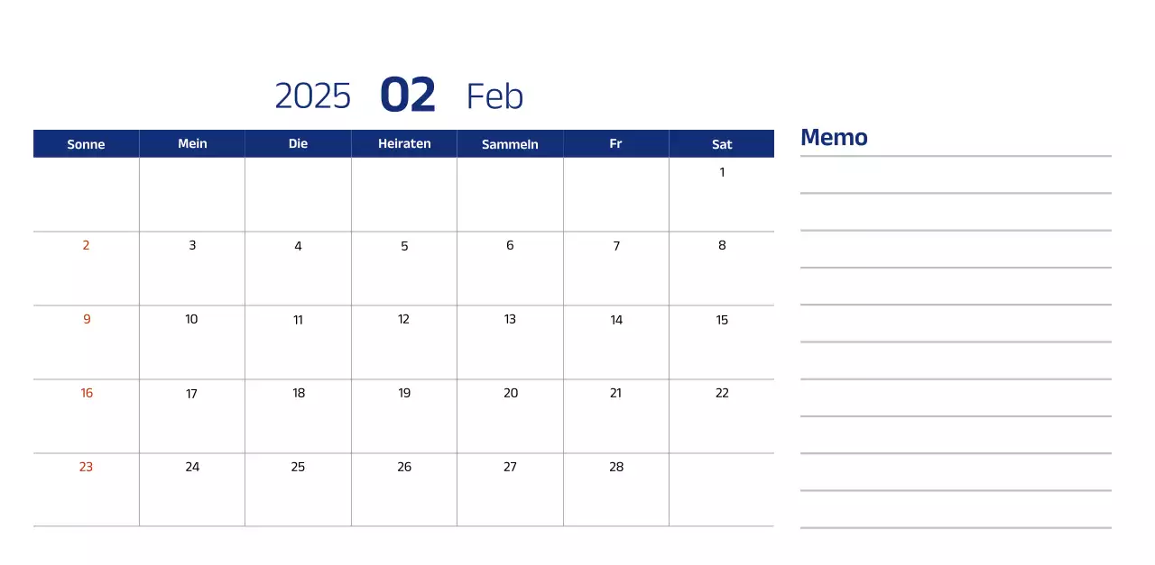 Einfacher Kalender mit blauen, klaren Illustrationen