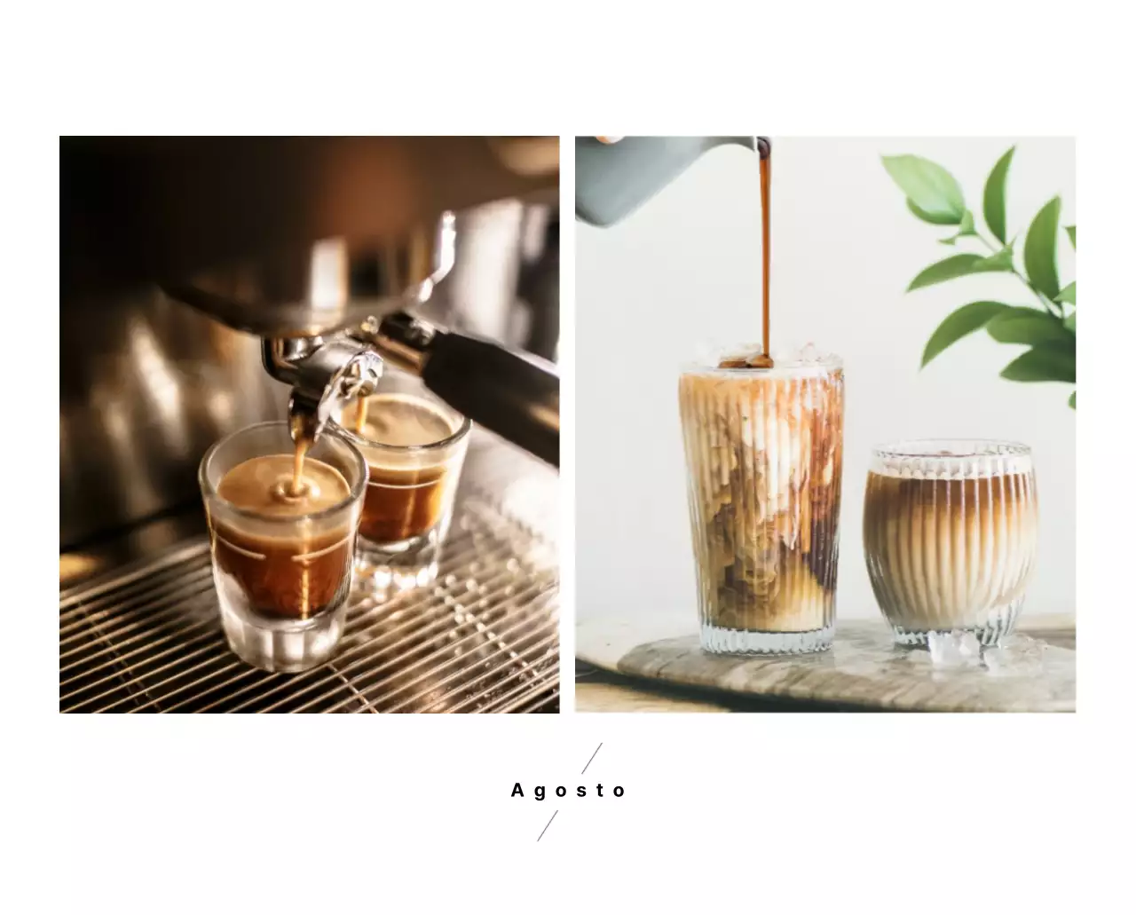 Semplice calendario da tavolo con foto di caffè per bar nei toni del bianco