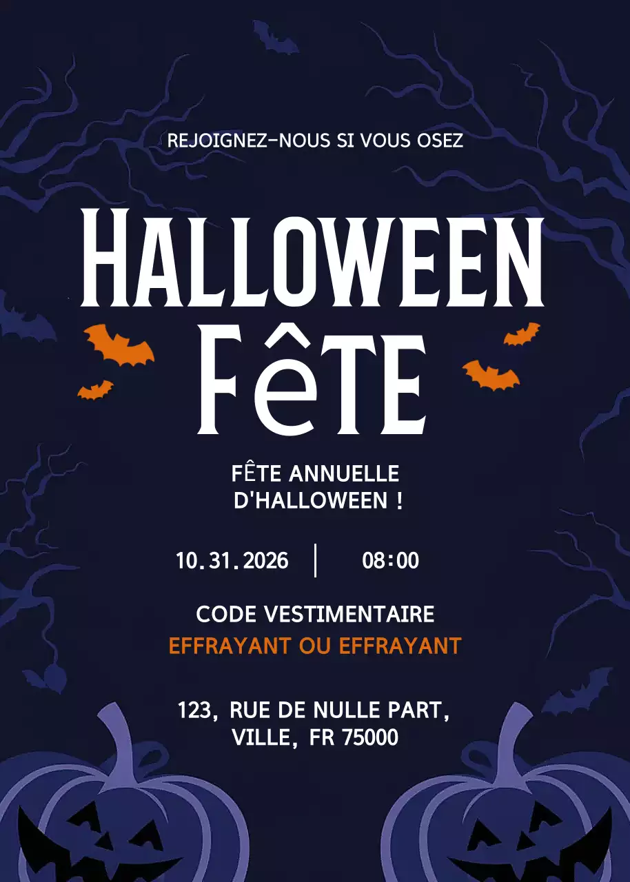 Invitation Halloween Gothique Marine