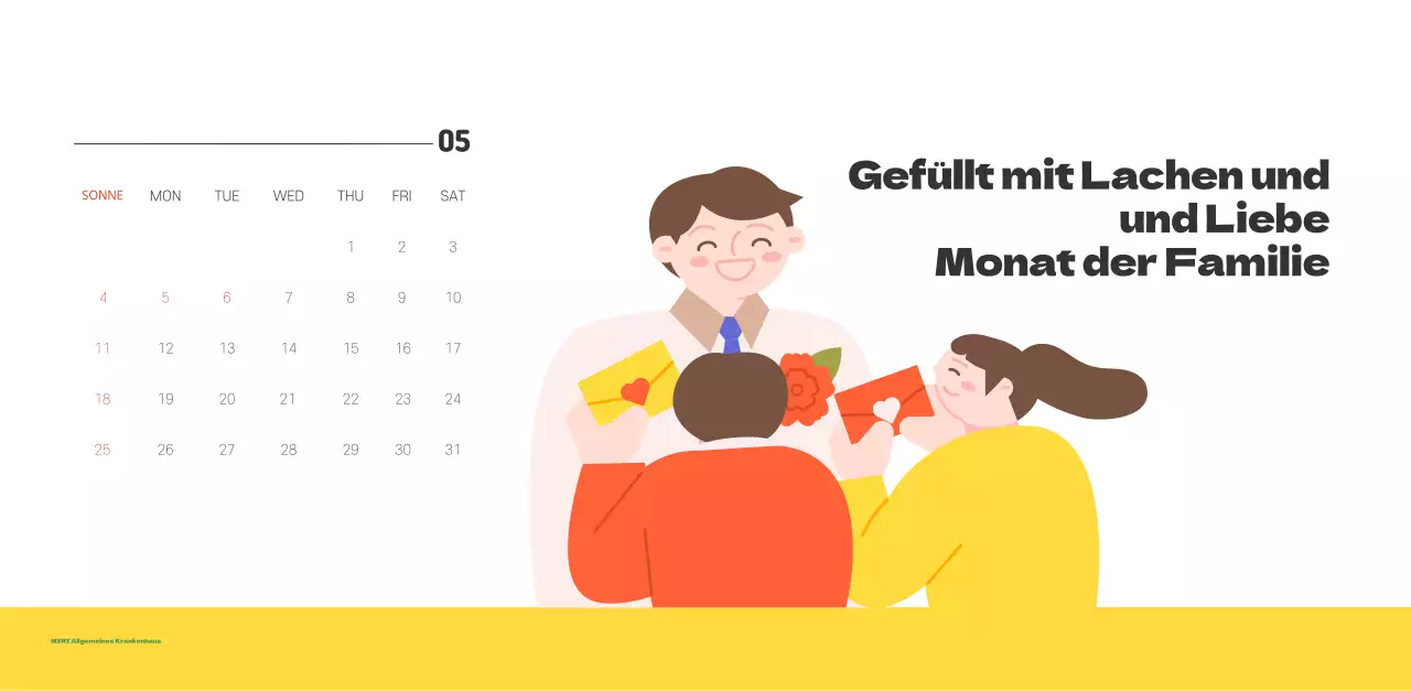 Ein festliches Krankenhaus mit Illustrationen zum Thema Gesundheit und Familie und farbenfrohen Akzenten