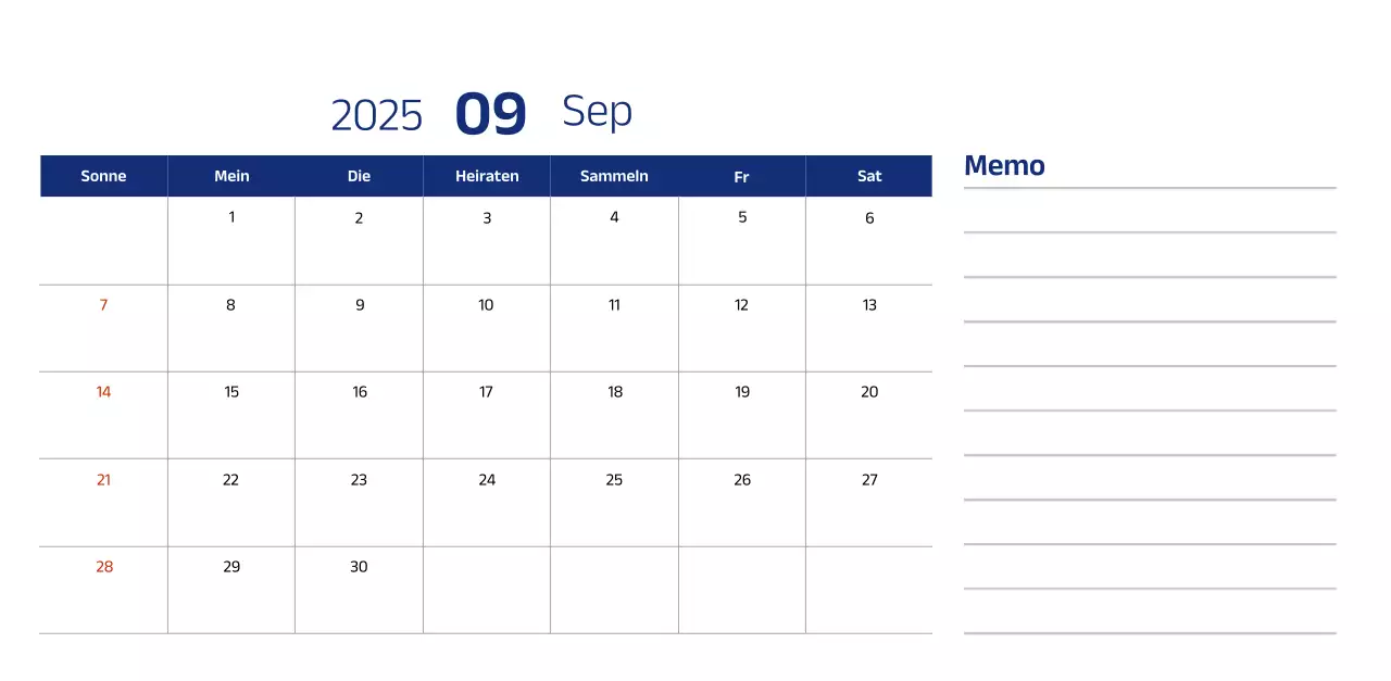 Einfacher Kalender mit blauen, klaren Illustrationen