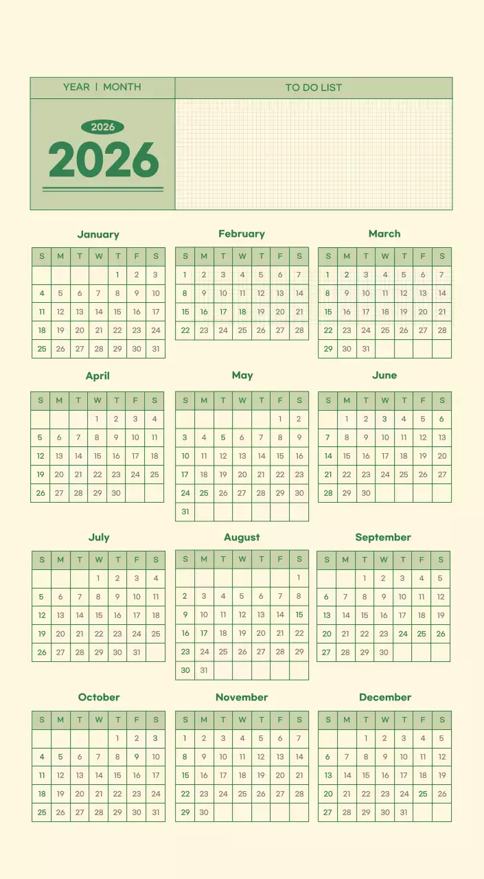 SAT D-Day Notepad Concept Wall Calendar in Green and Light Yellow