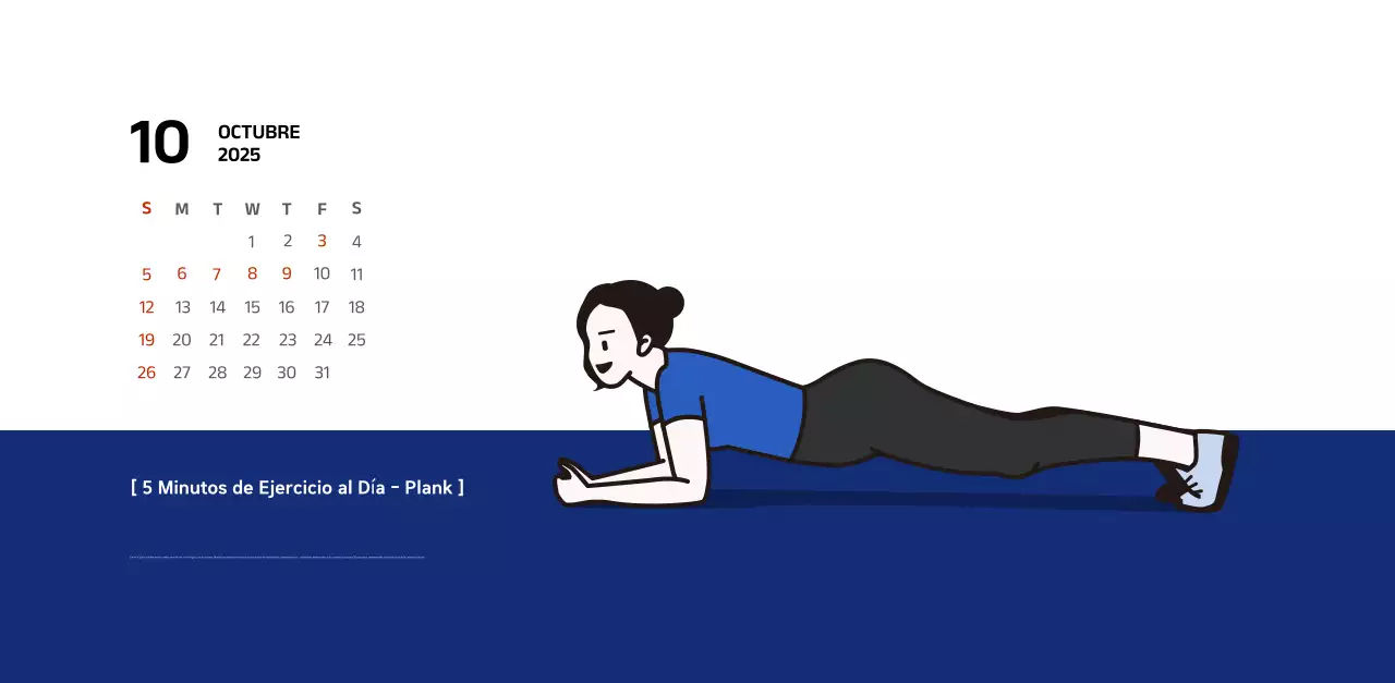 Calendario sencillo con ilustraciones azules y limpias