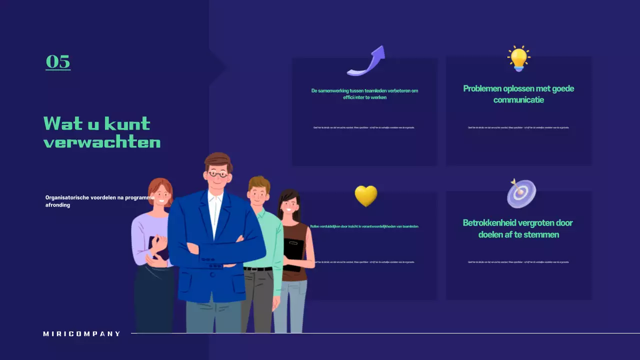 Eenvoudig workshopvoorstel in marineblauw en groen