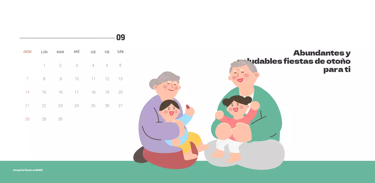 Un hospital festivo con ilustraciones de temática sanitaria y familiar y acentos de color