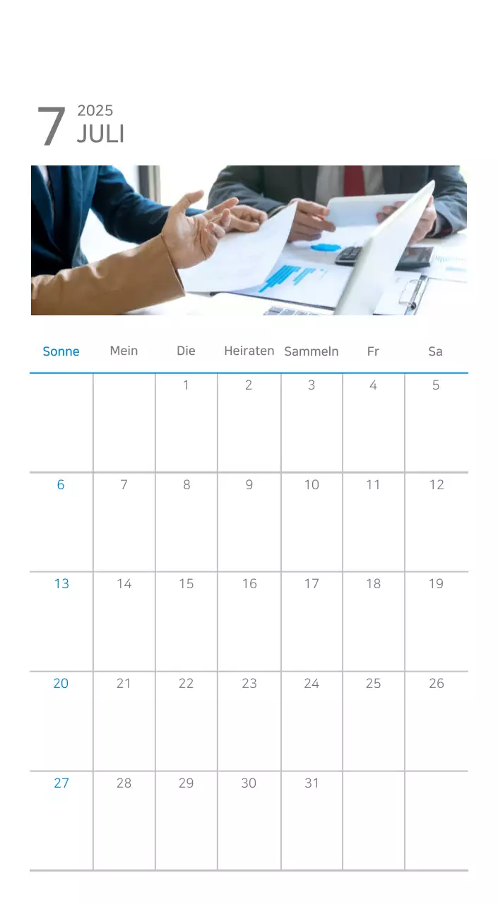 Blauer minimalistischer Kalender
