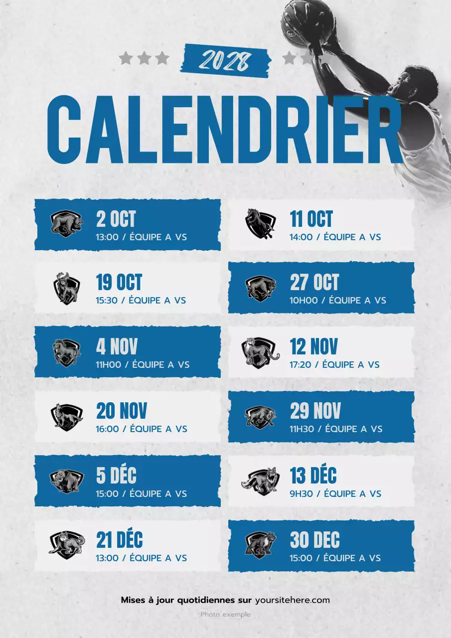 calendrier sportif moderne bleu