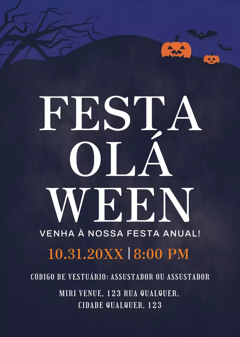 Convite de festa de Halloween preto marinho