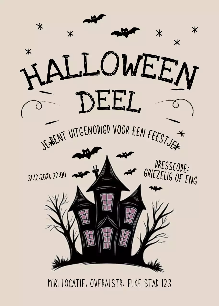 Beige zwarte uitnodiging voor Halloweenfeest