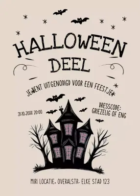 Beige zwarte uitnodiging voor Halloweenfeest
