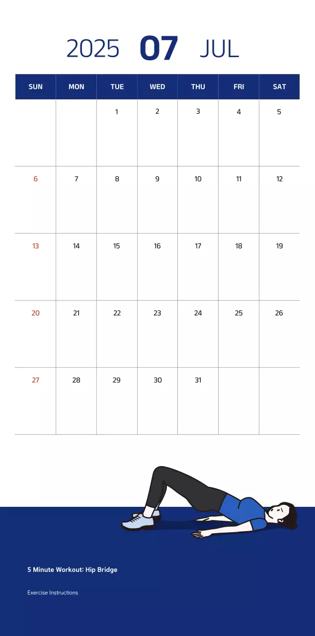 Lịch đơn giản với hình minh họa màu xanh gọn gàng