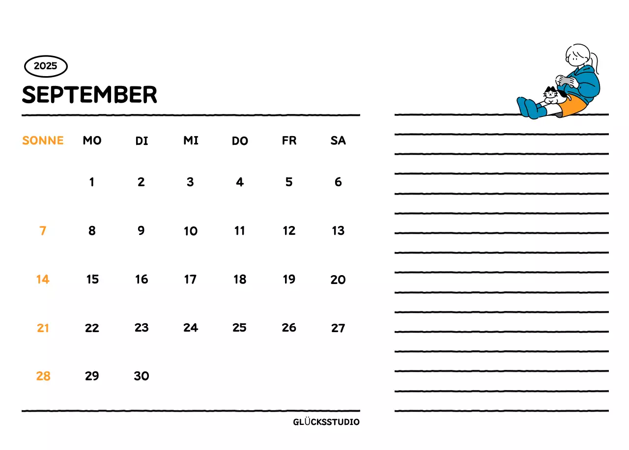 Illustrierter Kalender mit schönem Linienstil