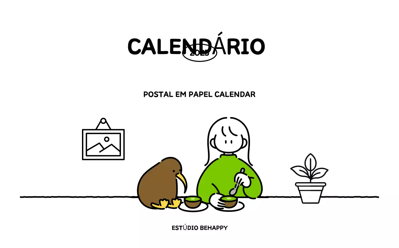 Calendário ilustrado com um estilo de linhas bonito