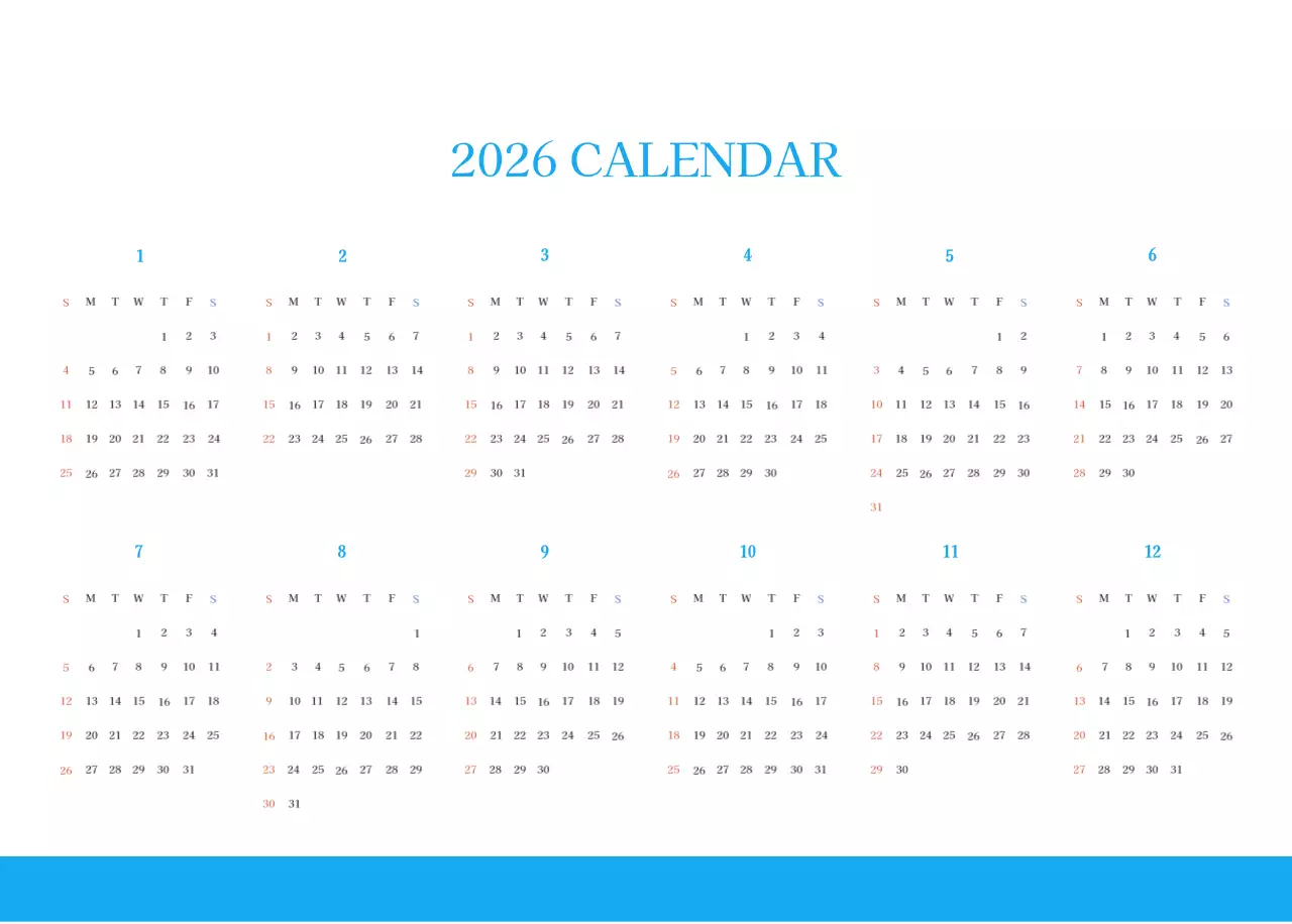 Blue modern concept church calendar