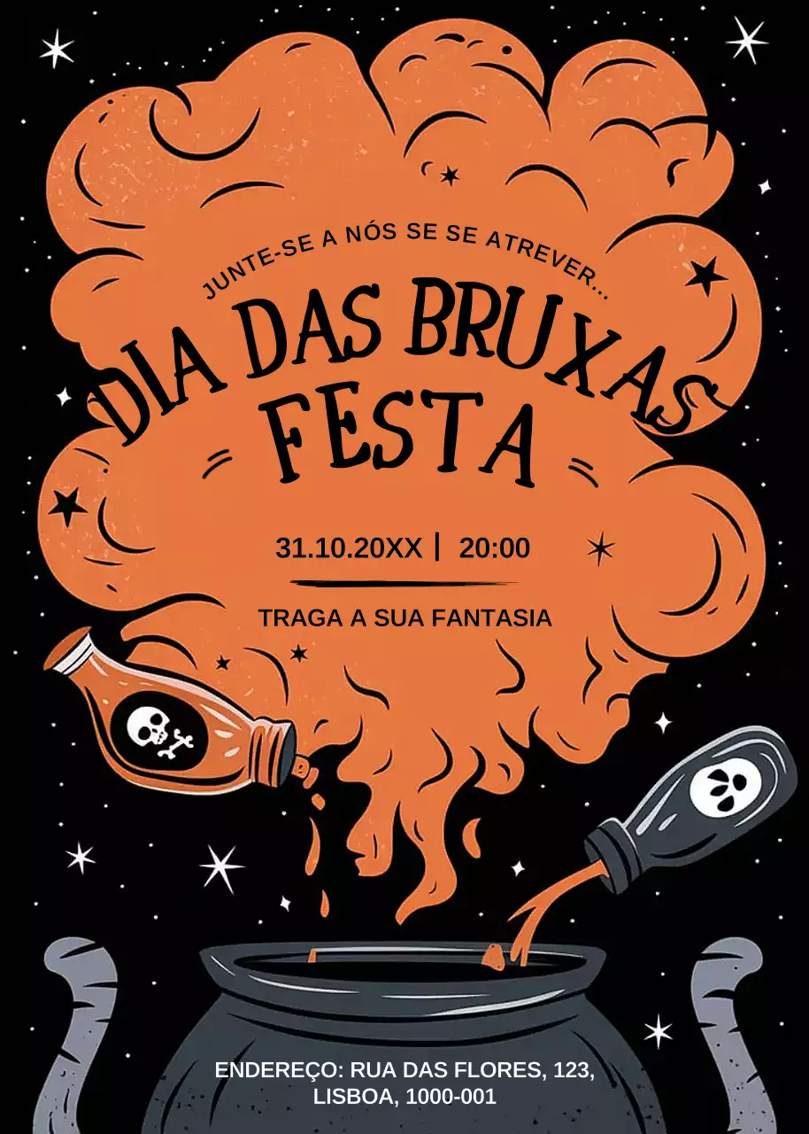 Convite de Halloween laranja retro