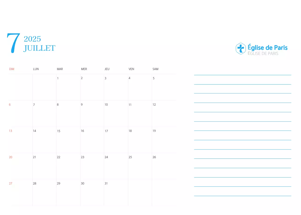 Calendrier d'église moderne bleu