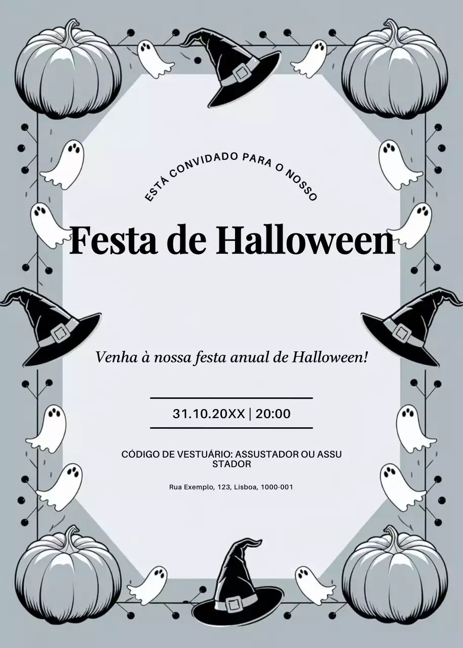 convite de Halloween vintage cinzento