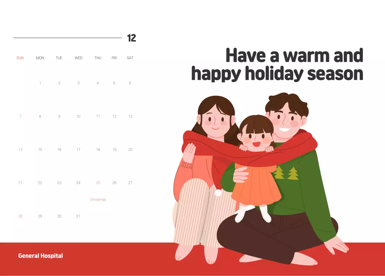 A holiday hospital with health and family themed illustrations and colorful accents